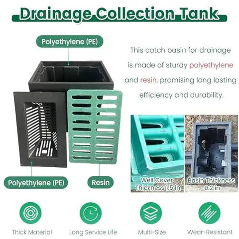 Rock Solid Heavy Duty Catch Basin Sump Pump With Drain Lid And Debris Basket For No Sweat Yard Drainage Featuring Durable Polyethylene Basin and Resin Manhole Cover