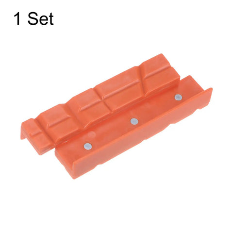Kickass Magnetic Vise Jaw Pads With Chunky Nylon Grip And Snug V Grooves To Lock Gear Down On Your Bench Sweet Add On For Woodworking Jewelry Repairs And Weekend Shop Projects - orange nylon pads with magnets.
