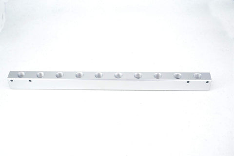 G One Quarter BSP Port Pneumatic Aluminum Manifold Block Splitter Ten Way Twelve Port Solid Aluminum Construction With Polished Anodized Finish 330mm Long Heavy Duty Air Water Oil And Gas System Manifold