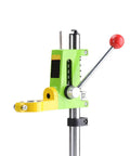 Ycauty Adjustable Mini Bench Drill Press Stand With 360 Degree Rotation Electric Rack Holder For Home Use with a green, yellow, and silver design.
