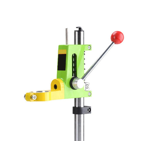 Ycauty Adjustable Mini Bench Drill Press Stand With 360 Degree Rotation Electric Rack Holder For Home Use with a green, yellow, and silver design.