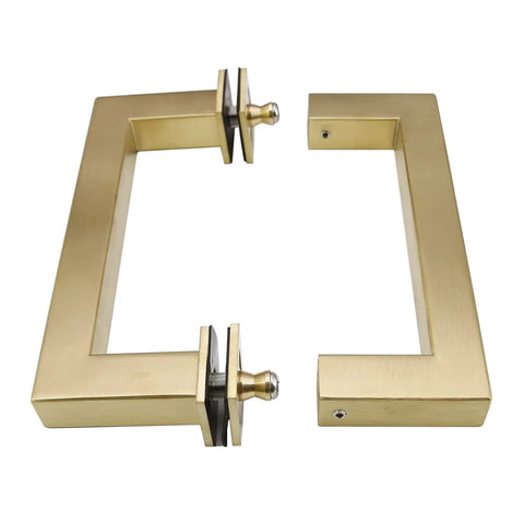 Stainless Steel 304 Grade Tubular Back to Back Shower Door Pull Handle 6 Inch Center to Center Square Satin Brass Finish Pair Pack