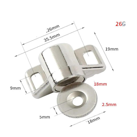 Magnetic Door Catch Set Heavy Duty Zinc Alloy Cabinet Latch dimensions in silver with screws, 4 Pack for kitchen bathroom doors