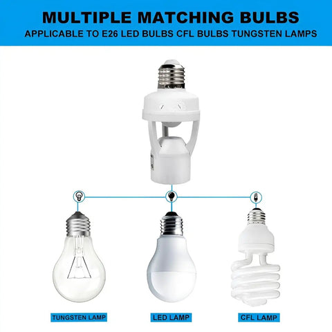 Smart Motion Sensor Light Socket Screw In Bulb Adapter For E26 E27 Outlets Auto On Off When Motion Detected No Fuss Install Perfect For Garage Storage Rooms Hallways Basements 4 Pack, E26 bulb adapter for LED, CFL, tungsten lamps
