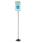 Flexible Handicap Parking Sign Post With Quick Bounce Back Spring System For Reserved Accessible Spots, white aluminum with green sign.