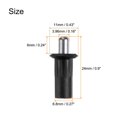 24 Pack Black Plastic Cabinet Door Repair Pins Heavy Duty Spring Loaded Damper Replacement Hardware For Kitchen Cabinets And Furniture Quick Snap No Fuss Axis Connector size and measurement details.