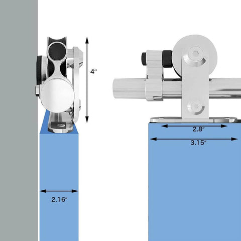Diagram of 15Ft Stainless Steel Sliding Barn Door Track Kit Top Mount T Hanger Set for single door installation measurements