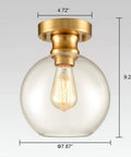 Gold Ceiling Light Fixture Flush Mount With Globe Clear Glass Shade, 7.87 Inch, Mid Century Modern Vibe, with Edison bulb