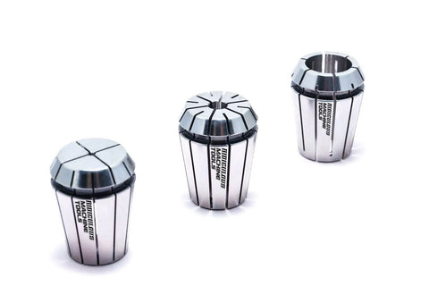 Ultra Precision Spring Collets 0.0001 To 0.0002 Inch TIR For Grips Tight On High Speed Spindles Wide 0.02 To 0.039 Inch Clamping Range Maximum Clamping Force High Quality Steel USA Quality Control Machinist Choice, three steel collets