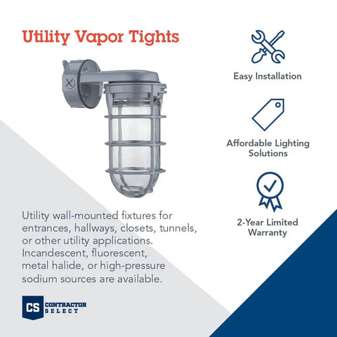Jelly Jar Vapor Tight Wall Light Fixture With Prismatic Glass, Industrial Style Utility Sconce shown with gray finish and junction box.