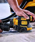 Person using 20V Max Brushless Orbital Sander Tool Only with Variable Speed Control 8000 to 12000 OPM on a wooden surface
