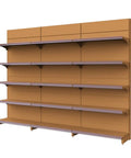 Five Tier Hefty Load Storage Rack Adjustable Metal Shelving Unit With Rich Wood Finish Zero Hassle Garage Pantry Organizer For Everyday Gear Stash Top Tier Home Setup, viewed from the side.
