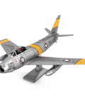 F86 Sabre Aircraft 3D Metal Model Kit Bundle With Tweezers, showing detailed metal assembly of a jet model on a stand.