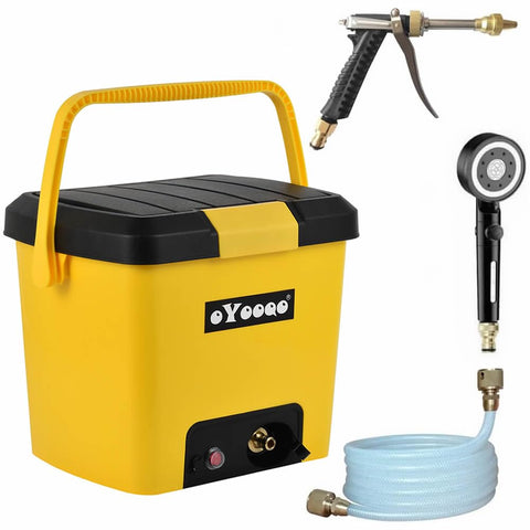 Compact Portable Pressure Washer With 5 Gallon Tank And 255 Psi For Easy Car Washes, shown with accessories.