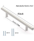 12mm Diameter Brushed Stainless Steel T Bar Cabinet Handles Hollow Pulls 8 Inch with 5 Inch Hole Centers
