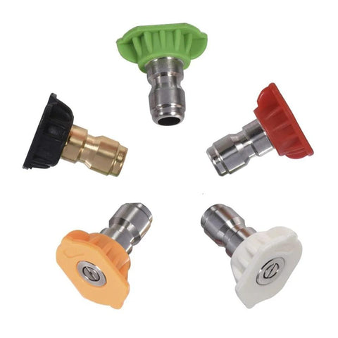 Twinkle Star pressure washer nozzle tips set of five, 1/4-inch quick-connect, assorted colors for multiple spray angles.