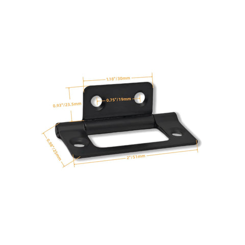 Solid Six Pack Bifold Cabinet Hinges In Sleek Black Iron Finish, showing dimensions and details for easy installation.