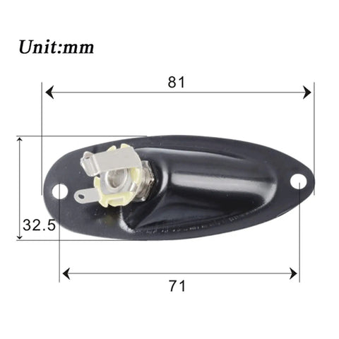 Premium Quality Boat Style Mono Guitar Input Jack Socket Plate Quarter Inch with screws, 71mm size, matte black finish.