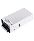 Rugged Beefy 600W 24V 27A Switching Power Supply With AC DC Single Output Remote Sensing And Active PFC Ultra Stable Current Limit MOOP Medical Safety High Efficiency Low No Load Draw Under Half Watt Handles Three Hundred VAC Surges MSP 600 24 silver metal PSU