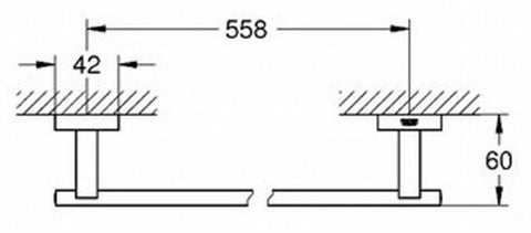 Technical diagram of Essentials Cube 24 Inch Towel Rail in StarLight Chrome, wall-mounted design with detailed measurements.