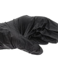 Heavy Duty Black Nitrile Work Gloves Provide Killer Snag Resistant Grip Ideal For Auto Garages Or Busy Kitchens Latex Free Powder Free Protective Gear Built Tough Daily Grind Comes In Convenient Box Of 100 Extra Large close-up of a textured black glove hand