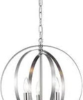 Three Light Satin Nickel Chandelier With Elegant Metal Bands, 56 Inch Drop, Square 15.7 By 15.7 Inches, ETL Listed, Uses Three 40W E12 Bulbs