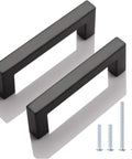 Six Pack Black Stainless Steel T Bar Kitchen Cabinet Door Pull Handles, 3.5 Inch Center To Center, 4 Inch Overall Length, Matte Finish