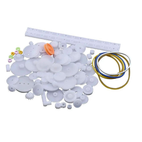 75 Pcs Mixed Plastic Gear Kit with rack, pulley, belt, worm gear, single and double gears for DIY robotics and toy car projects