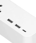 Dope No Sweat Wifi Ble Power Strip With Four Smart Outlets Plus Usb C Fast Charging Smart Home Remote App showing white surface with outlets and USB ports.
