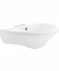 Side view of Compact Vitreous China Pedestal Sink With Overflow, Space Saving 16 Inch Wide, 33 Inch High, 14.5 Inch Projection, Glossy White Finish