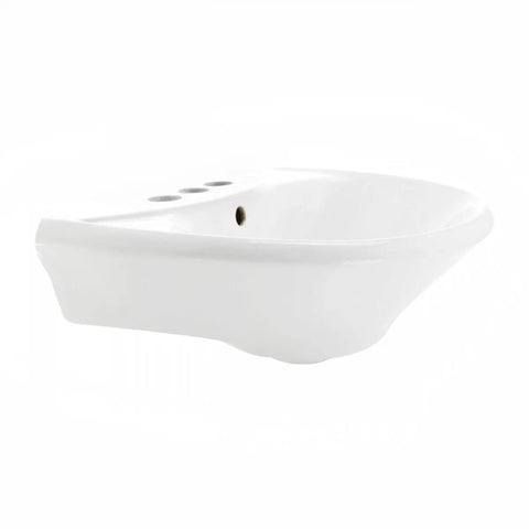 Side view of Compact Vitreous China Pedestal Sink With Overflow, Space Saving 16 Inch Wide, 33 Inch High, 14.5 Inch Projection, Glossy White Finish