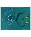 Flat lay of Pro Grade Anti Static Work Mat With Wrist Strap And Grounding Cord For Electronics Repair And PC Building 11 8 By 15 7 Inches ESD Safe Bench Pad With Surface Resistivity 106 To 109 Ohms For Peak Static Protection, showing blue strap and black cord on green mat
