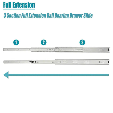 20 Inch Full Extension Drawer Slides, 5 Pairs, Side Mount, Ball Bearing, 100 Lb Capacity, Heavy Duty, Smooth Quiet Operation