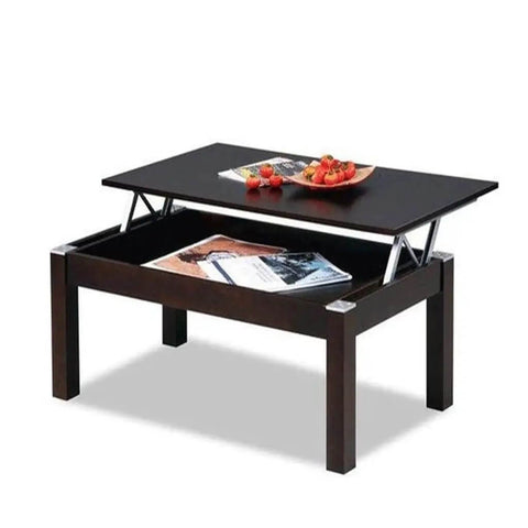 Coffee table with open top using folding spring hinge for tables and desks, two pack heavy duty furniture lift mechanism displayed in living room.