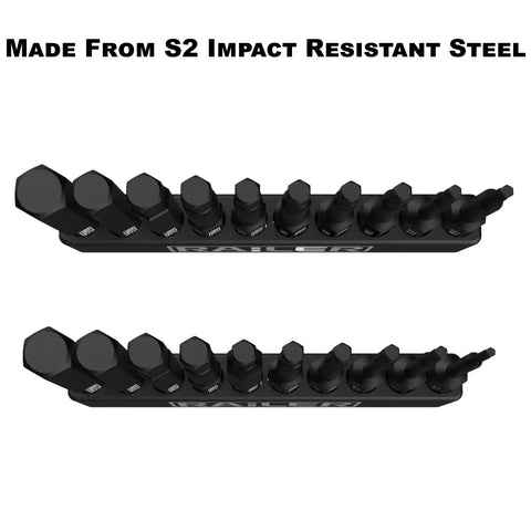 20 Piece Hex Bit Set With SAE And Metric Sizes For Impact Driver And Furniture, made from S2 steel, two rows of bits.