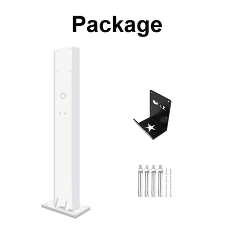 Badass EV Charger Cable Holder And Weatherproof Station Box For Outdoor Parking Spots Electric Vehicle Cord Protector package contents showing white holder, black bracket, and bolts.