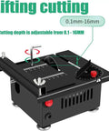 Top Shelf Mini Table Saw And Heavy Duty Portable Craft Station For Wood Cutting Sanding Engraving Drilling All In One Adjustable Desktop Power Tool, showing adjustable cutting depth.
