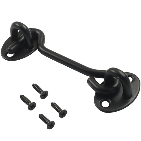 Two Pack Privacy Hook And Eye Latches, 4 Inch Stainless Steel Barn Door Latch For Sliding Doors And Gates, Black Door Lock Hardware