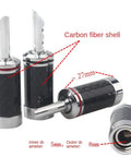 Top Shelf Banana Plugs Quad Pack With Secure Screw Lock Mechanism And Smooth Carbon Fiber Shell For Crisp Signal Transfer showing dimensions.