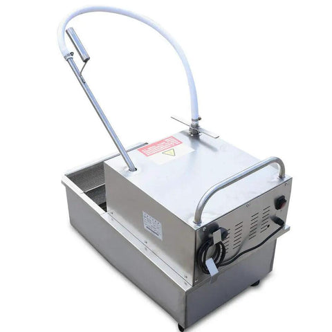 Kickass Commercial Fryer Filter With 550 Watt Pump And 55 Liter Tank showing mobile cart design, stainless steel body and filtration system.