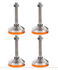 Rock Solid Heavy Duty Adjustable Leg Levelers 4 Pack With Thick Rubber Bottoms And Precision 304 Stainless Steel Threads, showing four adjustable feet.