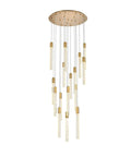 Top Shelf Modern Ceiling Pendant Light Featuring 16 Bright Crystal Accents In Sleek Satin Gold Finish For Killer Indoor Home Decor And Contemporary Room Makeover Vibes suspended from a circular gold base.