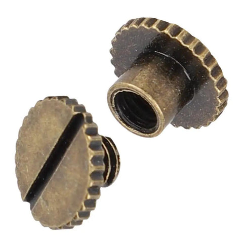 30 Pack Brass Book Rivets With Knurling Flat Leather Binding Buttons for DIY Leather Craft shown in bronze finish, close-up view.