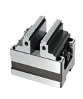 Precision Self Centering Vise With Flat Jaws Designed For CNC Machining Fixtures, showing durable metal jaws and solid construction.