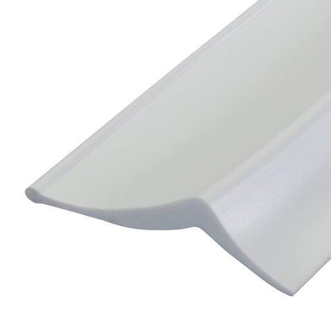 Close-up view of white vinyl Durable Garage Door Seal And Weather Stripping Insulation Kit For Top And Sides, 30ft, curved design.