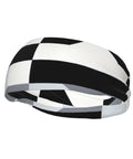 Fresh Black And White Piano Grid Print Sweatband Headband With Dope Stretchy Polyester Fabric For All Day Workout Comfort And Gym Vibes Plus Reliable Grip That Keeps Hair Back During Intense Training Sessions, side view