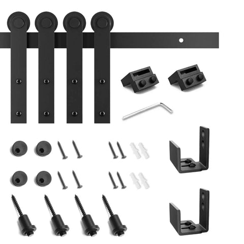 Five Foot Mini Double Door Sliding Barn Door Hardware Kit For Cabinets TV Stands And Wardrobes Quiet Smooth Rolling Carbon Steel Track System