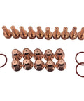 23 Piece Plasma Cutter Consumables Kit for AirForce 400 showing copper electrodes, nozzles, and rubber O-rings layout