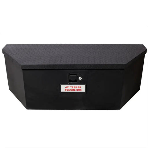 Heavy Duty Workhorse 46 Inch Trailer Tongue Tool Box Solid Steel Storage Chest with diamond plate finish for rugged use.