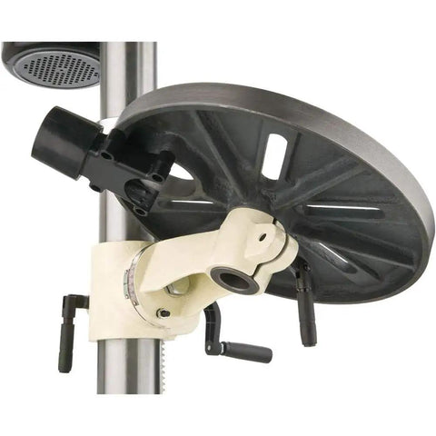 Close-up of All In One Workhorse Bench Top Drill Press And Spindle Sander Combo rotating mechanism with metal parts